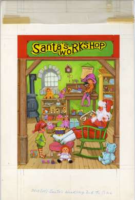 Orig COVER ART for SANTA'S WORKSHOP Coloring Book 1970s