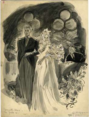 Orig GIRLS IN THE NEWS Cartoon Panel Art - circa 1950