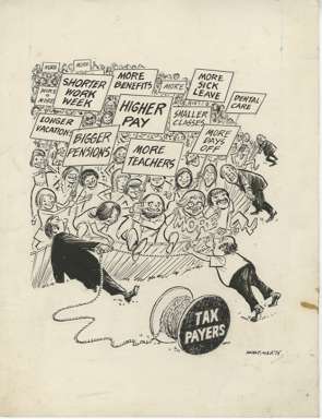 WIN MORTIMER - Orig EDITORIAL Art - UNIONS vs TAX PAYER