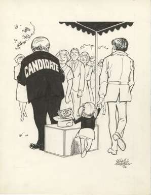 WIN MORTIMER Orig EDITORIAL Art POLITICAL DONATION 1986