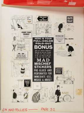 AL JAFFEE - MAD FOLLIES #6 MISCHIEF STICKERS ORIG ART