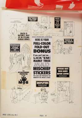 AL JAFFEE - MAD SPECIAL #6 MISCHIEF STICKERS ORIG ART