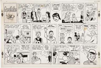 BOB MONTANA - ARCHIE SUNDAY STRIP ORIG ART 9-2-56 Piano