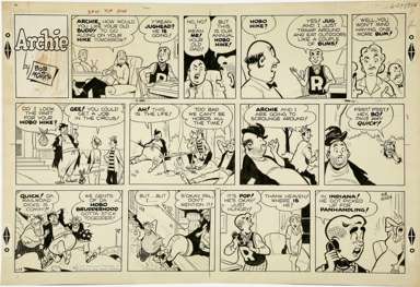 BOB MONTANA - ARCHIE SUNDAY ORIG ART 6-24-56 HOBO HIKE
