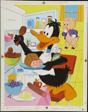 LOONEY TUNES PUZZLE MERCH. ORIG ART - DAFFY & PORKY PIG