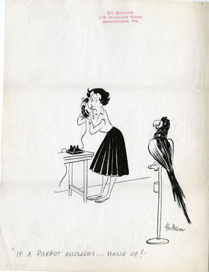 BO BROWN - 1-PANEL GAG CARTOON ORIG ART Parrot