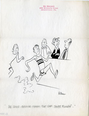 BO BROWN - 1-PANEL GAG CARTOON ORIG ART Marathon Runner