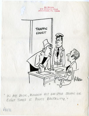 BO BROWN - ONE-PANEL GAG CARTOON ORIG ART - BRUTALITY