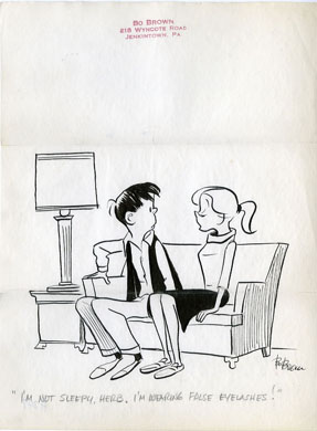 BO BROWN - 1-PANEL GAG CARTOON ORIG ART - FALSE EYELASH