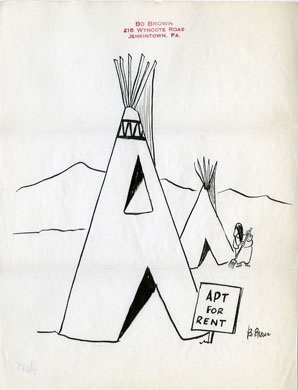 BO BROWN - 1-PANEL GAG CARTOON ORIG ART - TEEPEE RENTAL