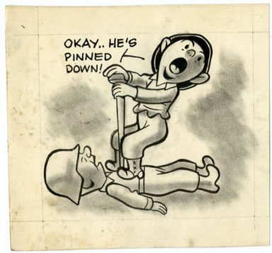 GILL FOX - "HE'S PINNED DOWN"  ILLUSTRATION CIRCA 1945