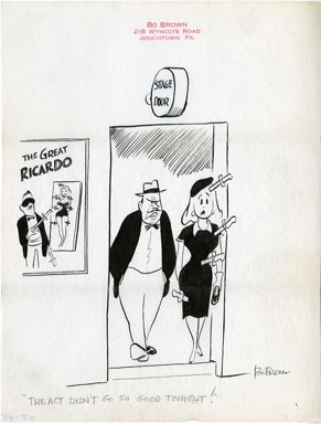 BO BROWN - 1-PANEL GAG CARTOON ORIG ART KNIFE THROWER